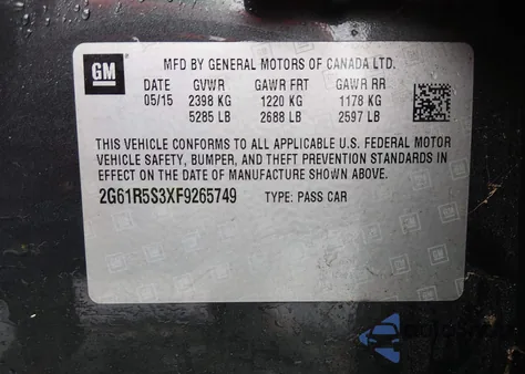 2015 Cadillac Xts Premium z USA, uszkodzony, nr VIN 2G61R5S3XF9265749